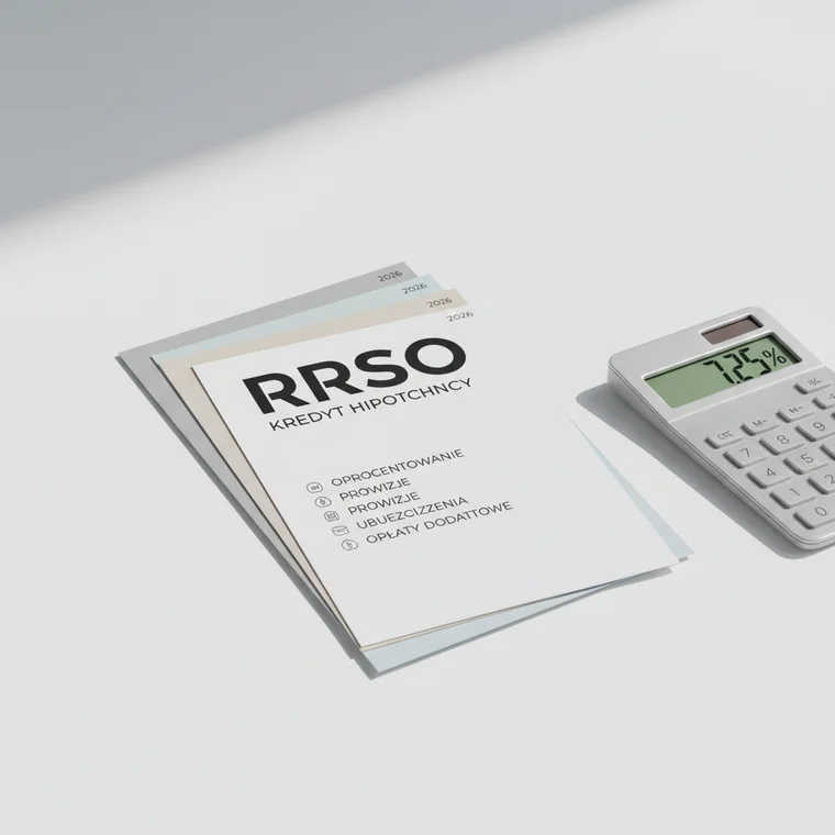 Schemat RRSO kredytu hipotecznego pokazujący oprocentowanie, prowizje, ubezpieczenia i opłaty w ofercie na 2026 rok