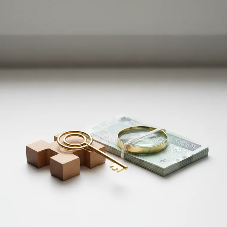 Młoda para analizuje ofertę kredytu hipotecznego przy komputerze, na ekranie widoczna RRSO i ubezpieczenie pomostowe, omawiają czasowy koszt kredytu