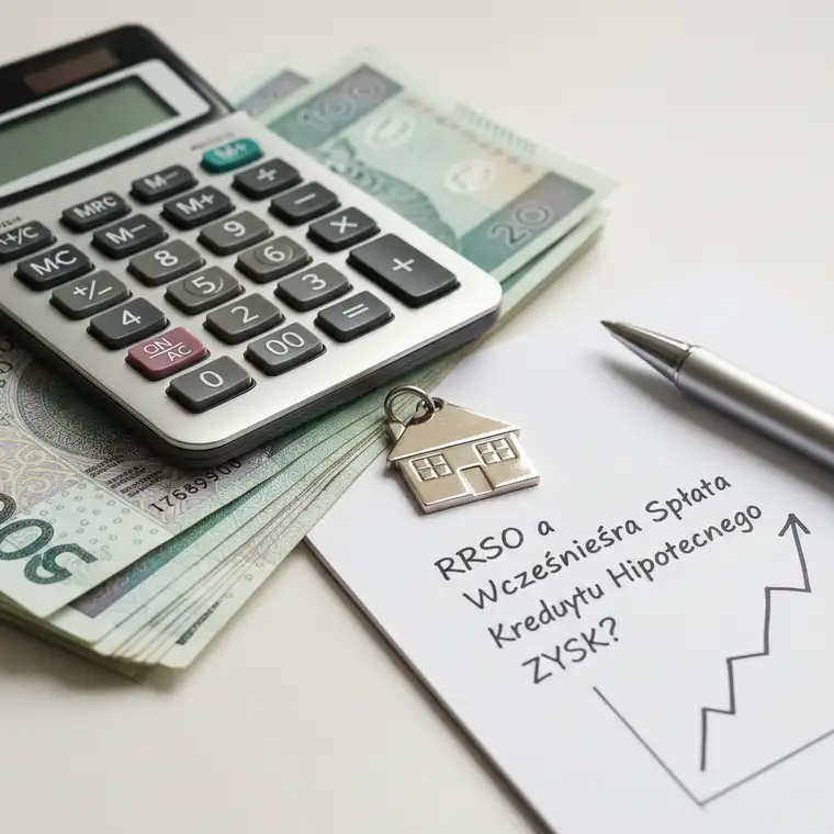 Osoba analizująca RRSO i wcześniejszą spłatę kredytu hipotecznego na laptopie, porównująca opłacalność nadpłaty rat