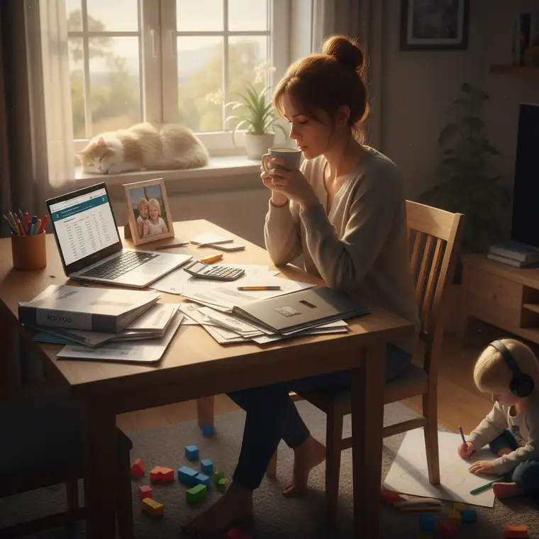 Samotny rodzic analizuje koszty utrzymania dzieci i mieszkania przy planowaniu kredytu hipotecznego po rozwodzie