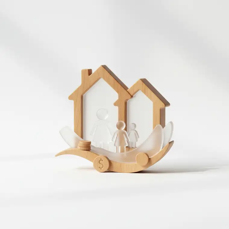 Rodzic po rozwodzie z dziećmi omawia kredyt hipoteczny z doradcą w banku, analizując zdolność kredytową i sytuację finansową