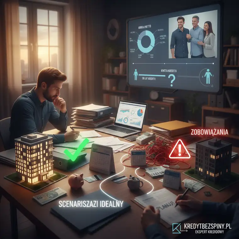 Singiel planujący zakup mieszkania i porównujący symulacje zdolności kredytowej dla dochodu 6000 zł netto