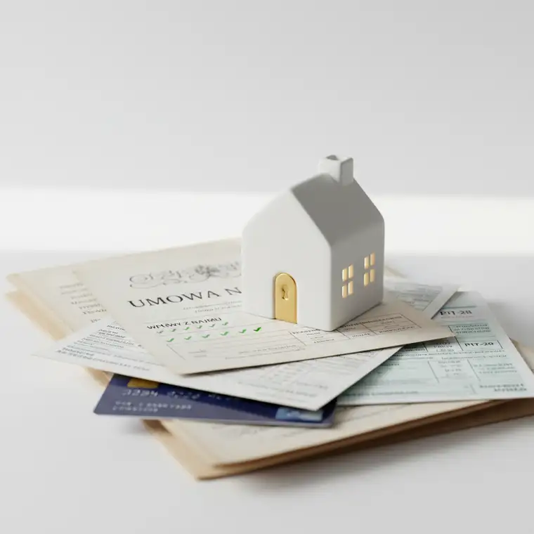 Para analizuje możliwości kredytu hipotecznego przy dochodach z najmu prywatnego, przeglądając dokumenty i umowy najmu w nowoczesnym mieszkaniu