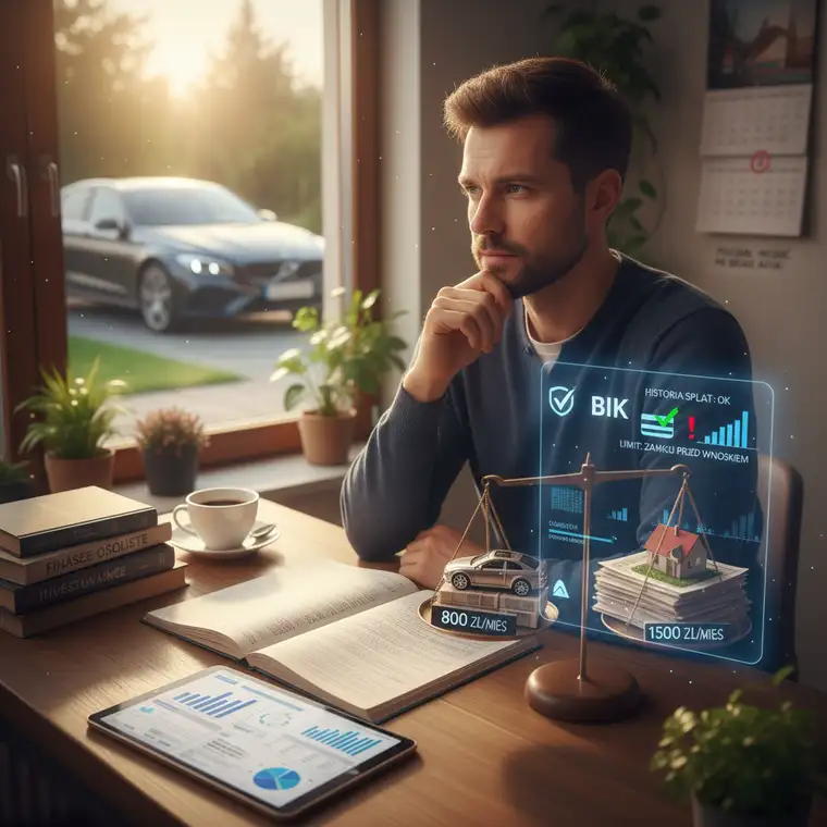 Rodzina omawia strategie poprawy zdolności kredytowej przy kredycie samochodowym, planując kredyt hipoteczny