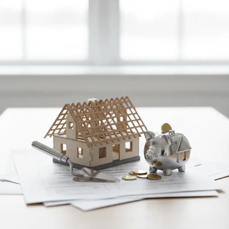 Małżeństwo omawia kredyt hipoteczny na dom w budowie systemem gospodarczym przy biurku z dokumentami i planem finansowania inwestycji