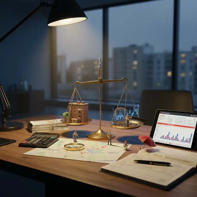 Doradca kredytowy omawiający z klientem lokalizację, stan techniczny i ryzyko kredytu hipotecznego na mieszkanie inwestycyjne