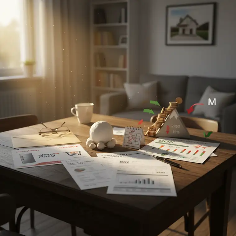 Małżeństwo przegląda umowę kredytu konsolidacyjnego, aby połączyć kilka rat w jedną i poprawić swoją zdolność kredytową