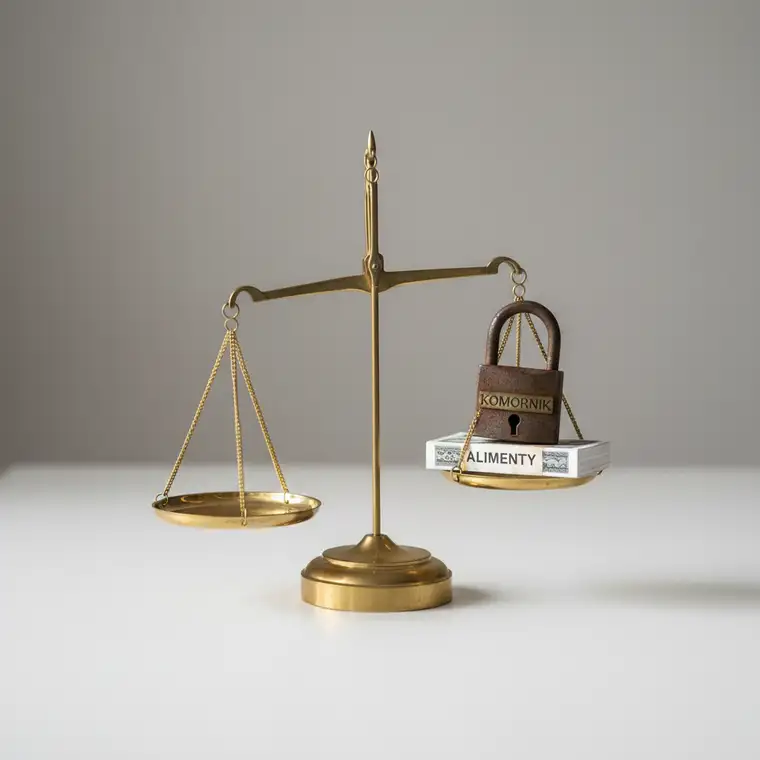 Mężczyzna analizujący zdolność kredytową przy alimentach i komorniku, dokumenty finansowe na biurku, rozmowa o ryzyku kredytu w banku